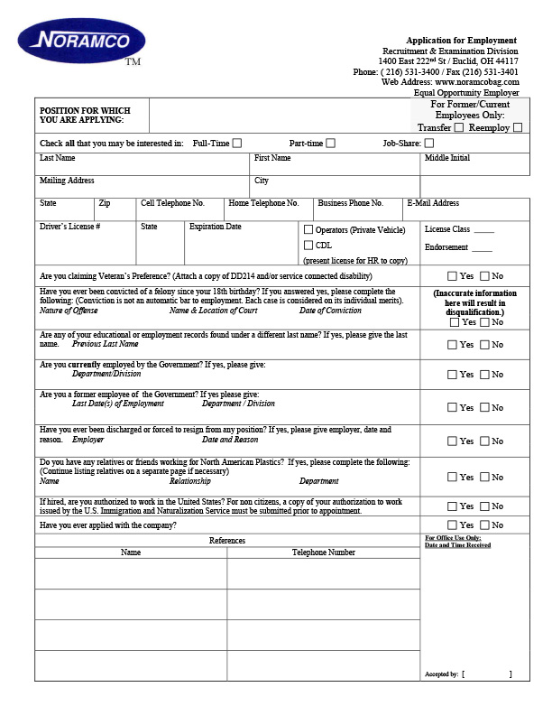 Job Application form - page 1